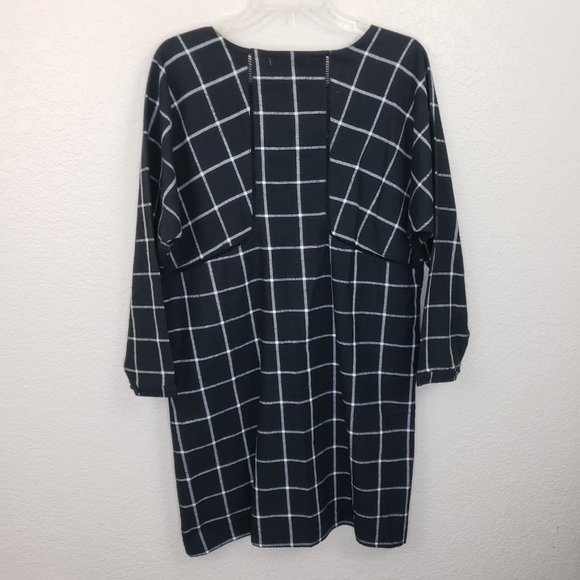 NWT Christy & Co Black/White Plaid Dolman Sleeve Pocketed Cutout Seam Midi Dress - Picture 12 of 16